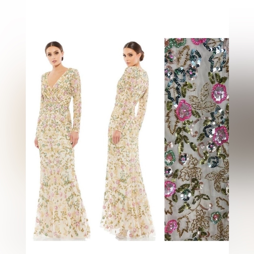 NWT Mac Duggal 5503 Long Sleeve Embellished Floral
Gown